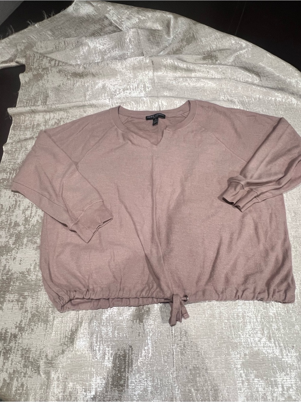 French Laundry Sport Women's Solid Knit Drawstring Pullover Sweater Taupe XL